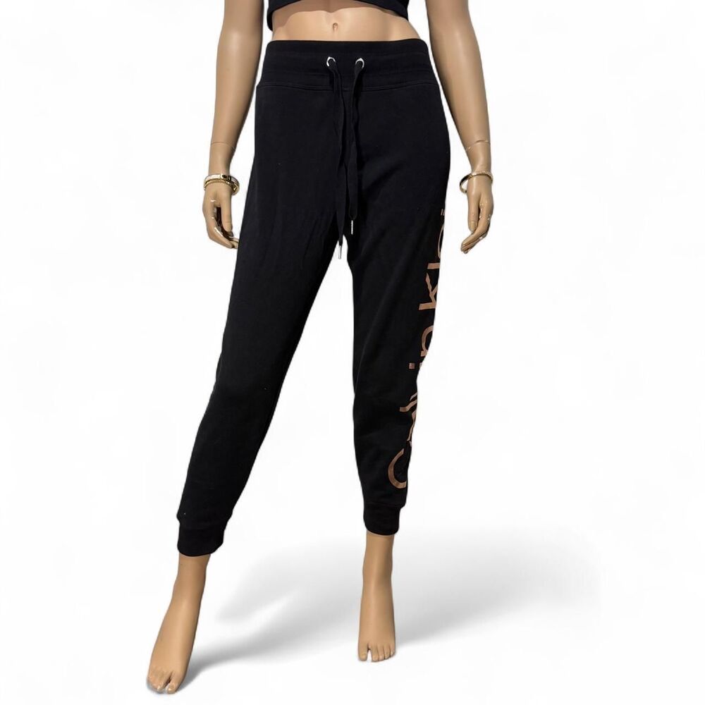 Calvin Klein Performance Black Rose Gold Logo Joggers S Womens Fleece Athletic
